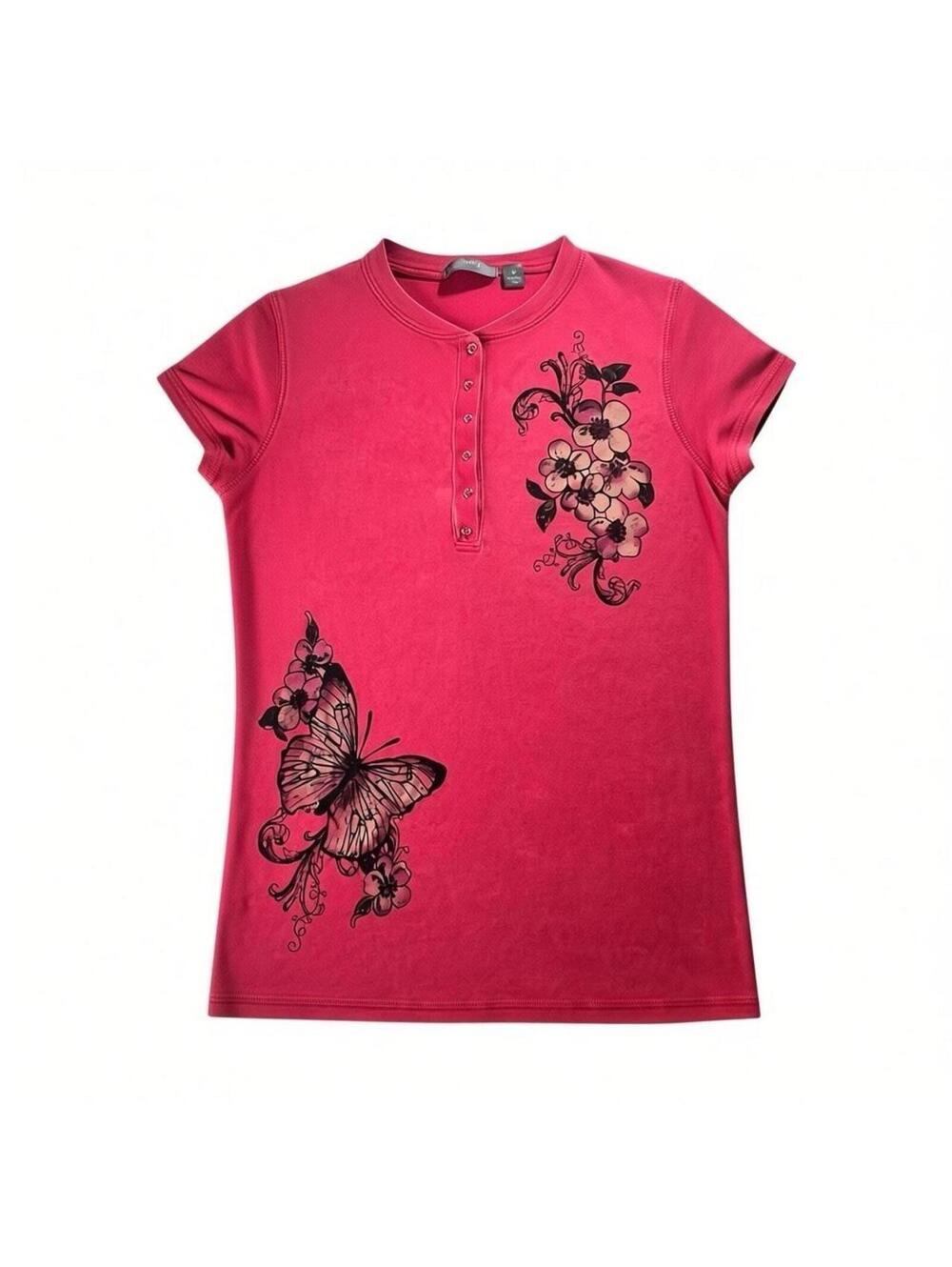 Red Tattoo Style Butterfly Floral Graphic Tee